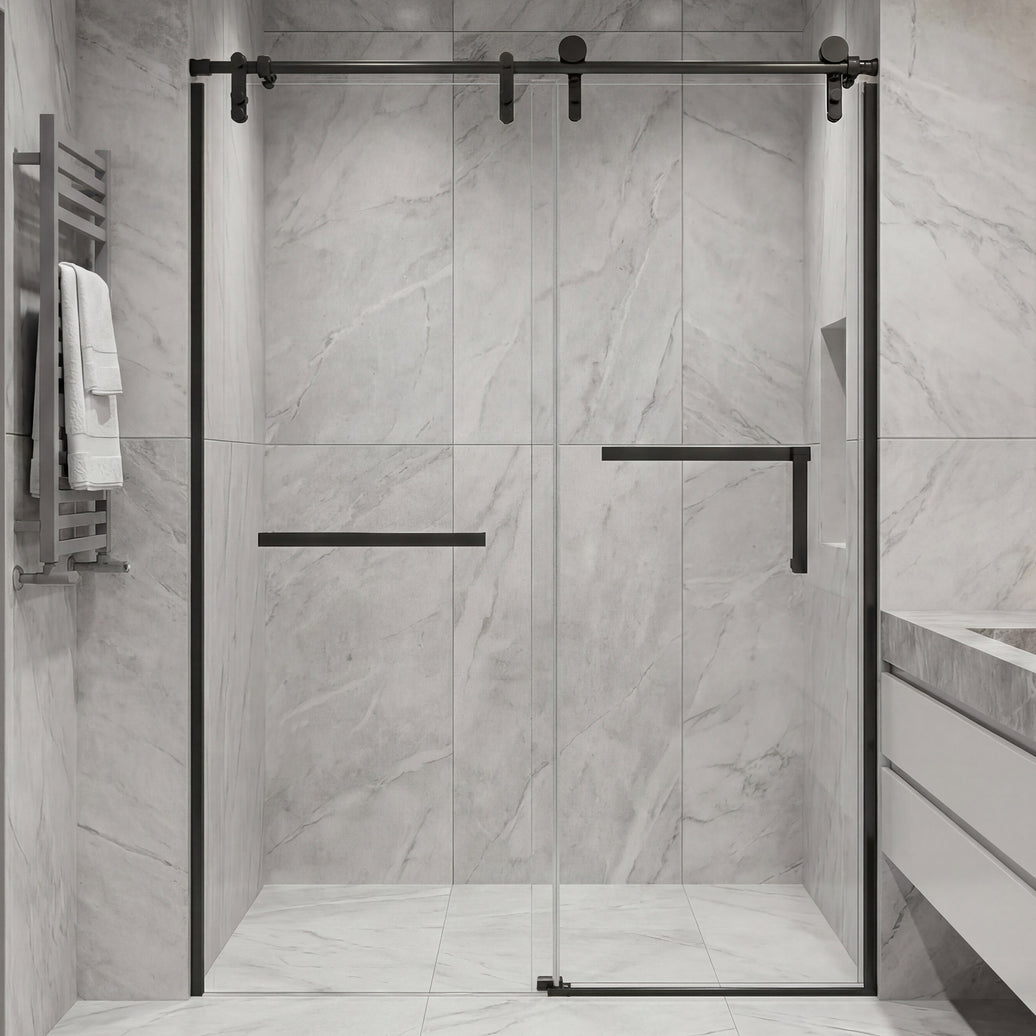Jade 60"-64" W x 76" H Semi-Frameless Single Sliding Shower Door with 3/8"(10mm) Tempered Clear Glass and Stainless Steel Hardware