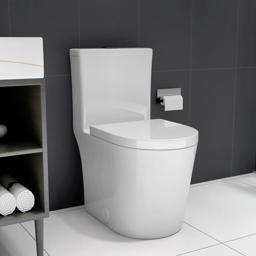 23" Compact One-Piece Toilet with 0.8/1.6 GPF Dual Flush and Soft-Close Seat in White