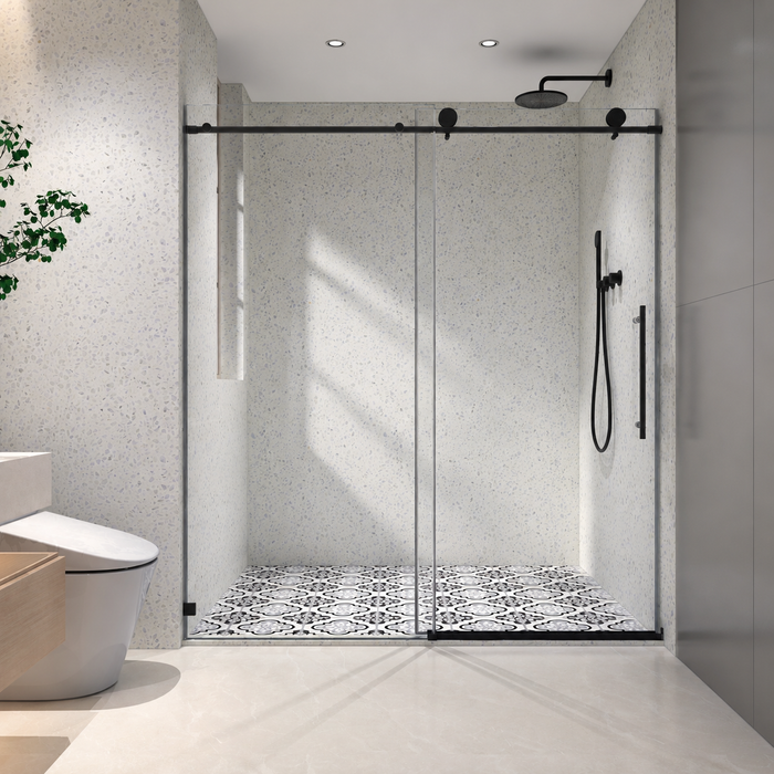 Jade 55"-60"W x 76"H Frameless Single Sliding Shower Door with 5/16"(8mm) Tempered Clear Glass and Soft-Close