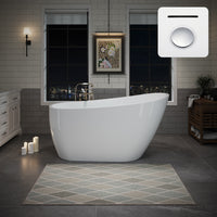55" Acrylic Freestanding Soaking Bathtub with Pop-Up Drain and Overflow in Gloss White