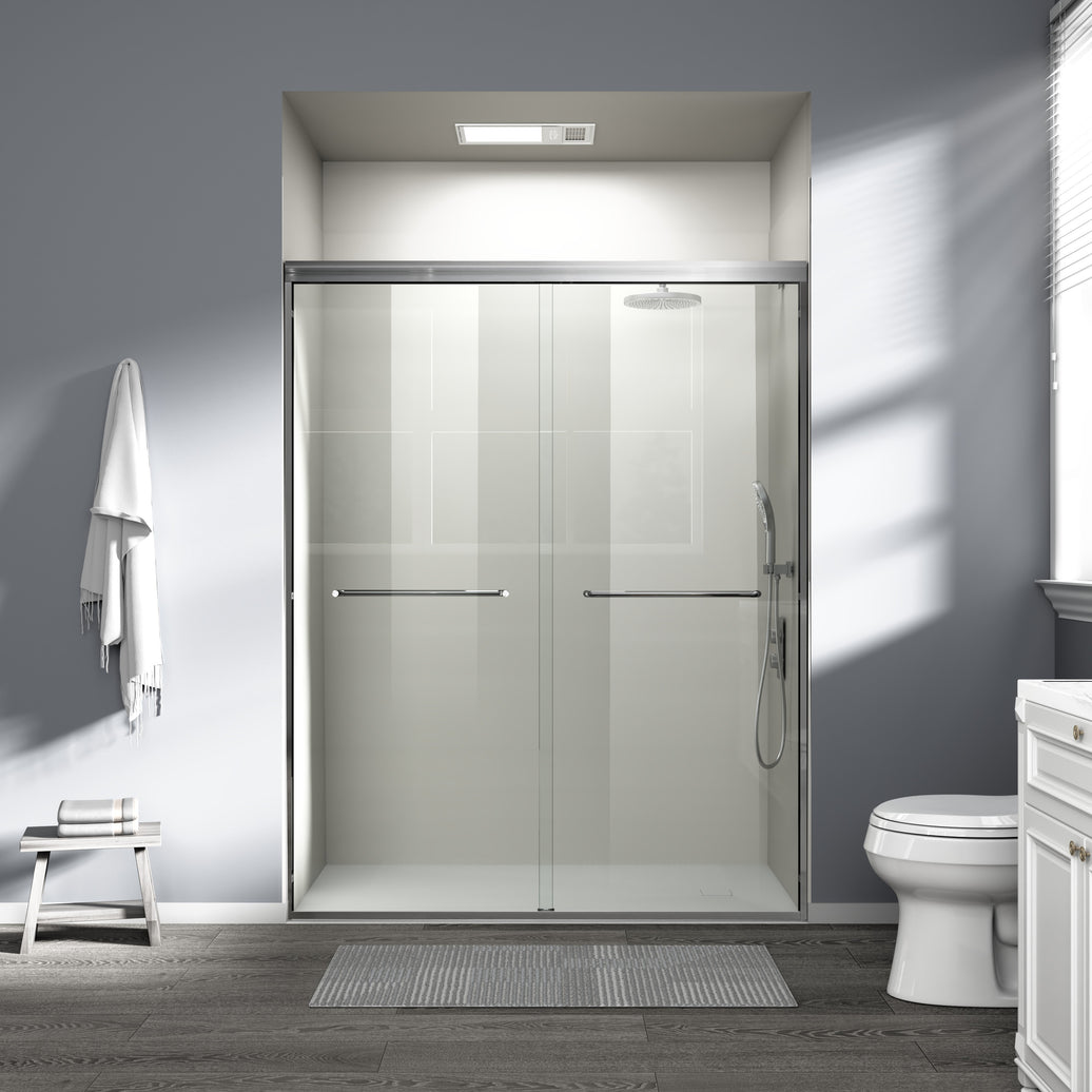Core 44"-48" or 56"-60" W x 72" H Framed Double Sliding Shower Door with 1/4"(6mm) Tempered Clear Glass