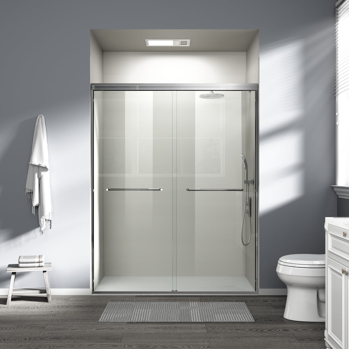 Core 44"-48" or 56"-60" W x 72" H Framed Double Sliding Shower Door with 1/4"(6mm) Tempered Clear Glass