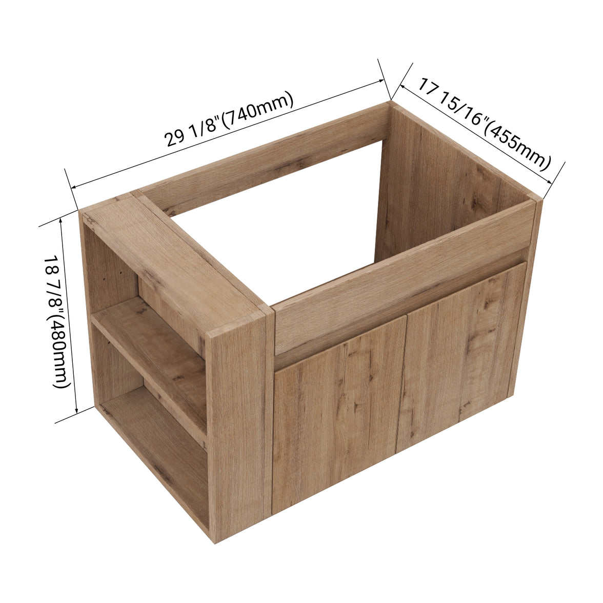 30" Imitative Oak Wall-Mounted Bathroom Vanity With White Ceramic Sink and Adjust Open Shelf