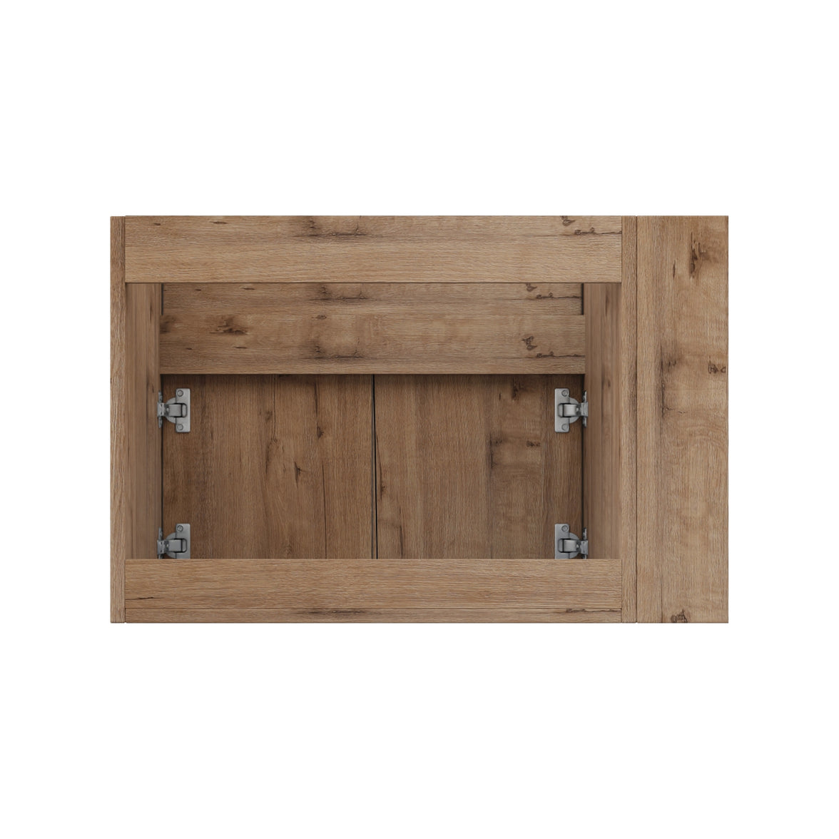 30" Imitative Oak Wall-Mounted Bathroom Vanity With White Ceramic Sink and Adjust Open Shelf