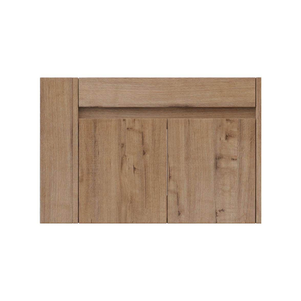 30" Imitative Oak Wall-Mounted Bathroom Vanity With White Ceramic Sink and Adjust Open Shelf