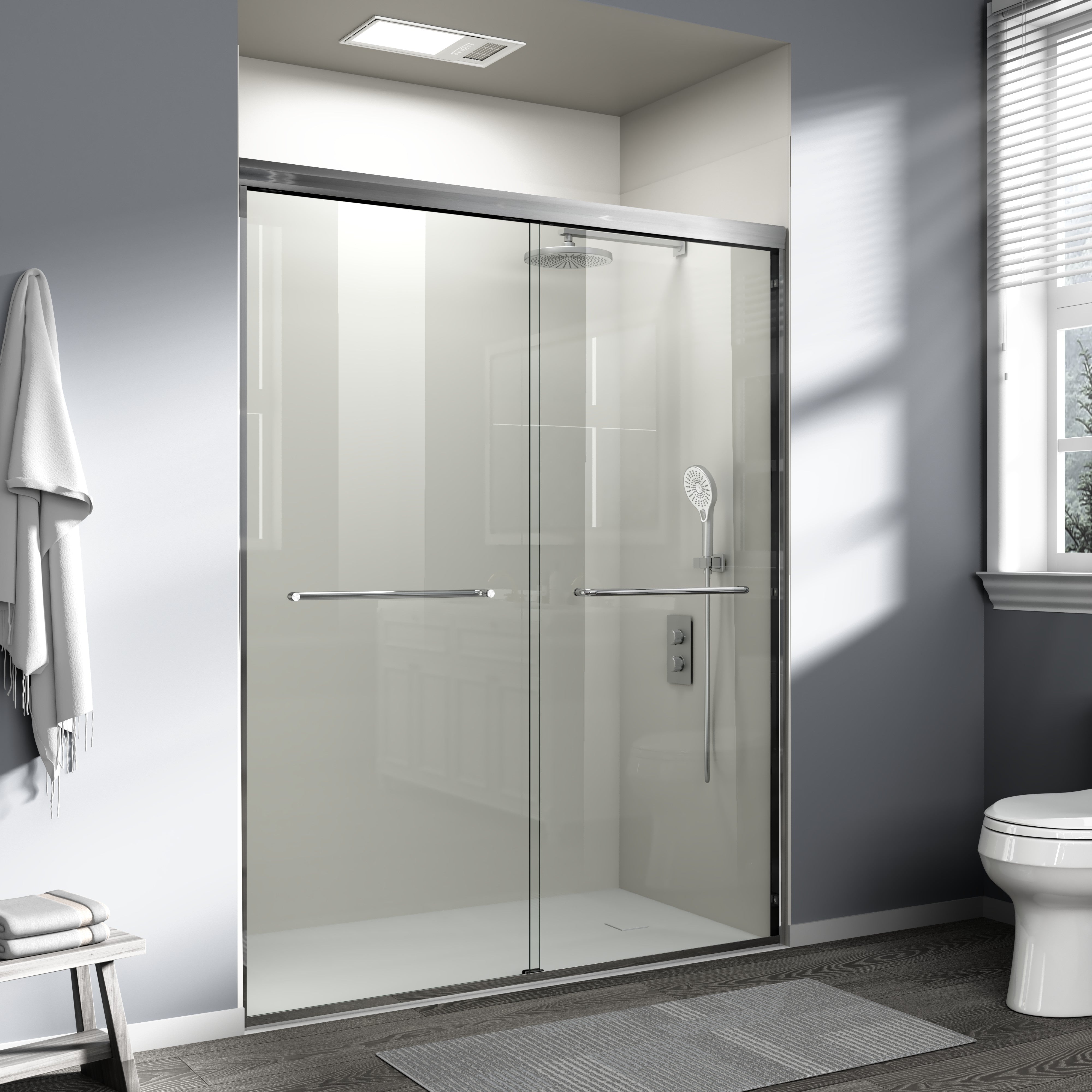 Core 44"-48" or 56"-60" W x 72" H Framed Double Sliding Shower Door with 1/4"(6mm) Tempered Clear Glass