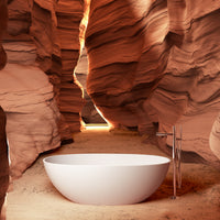 65" Freestanding Solid Surface Bathtub with Pop-Up Drain and Overflow in Matte White