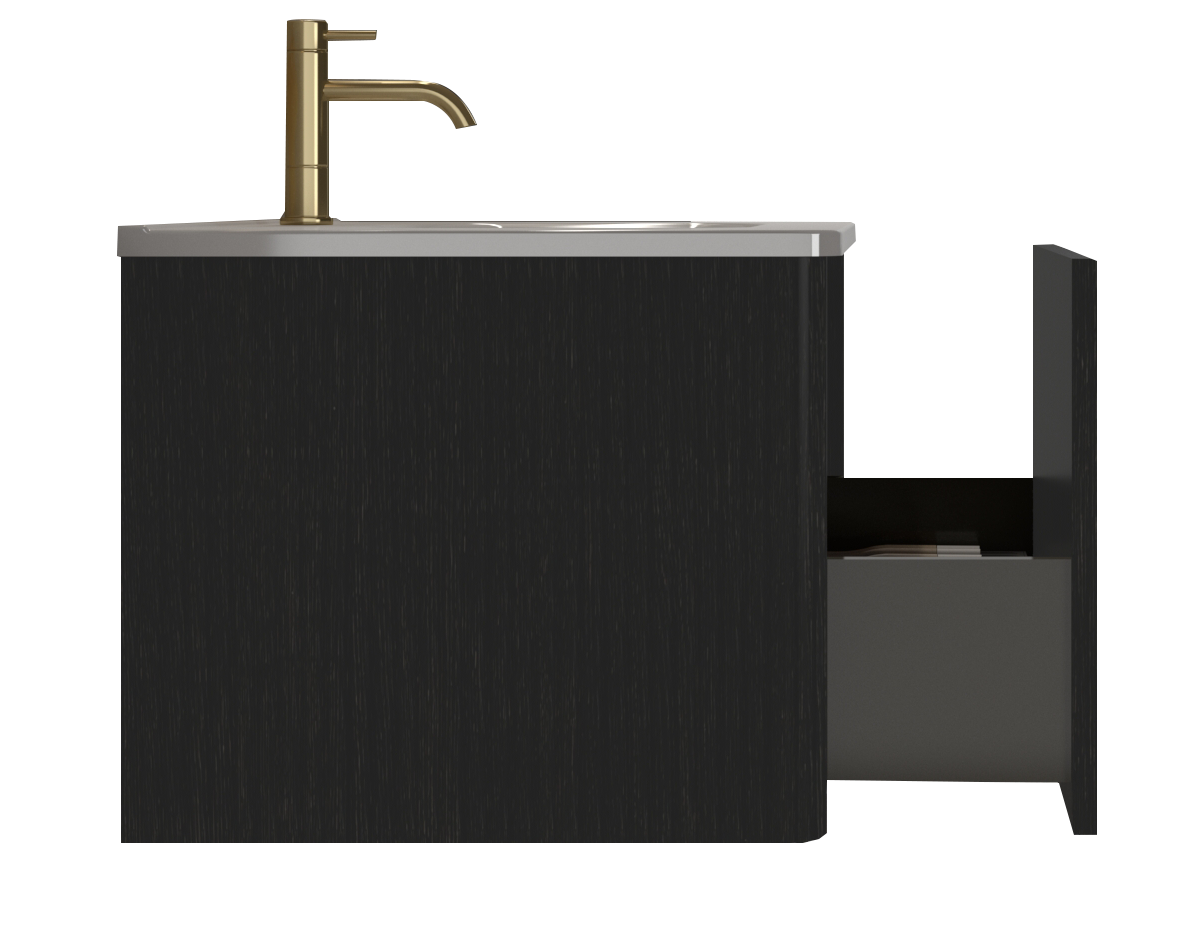30" Striped Oak Wall-Mounted Bathroom Vanity in Black with integrated Ceramic Sink, Fully Assembled