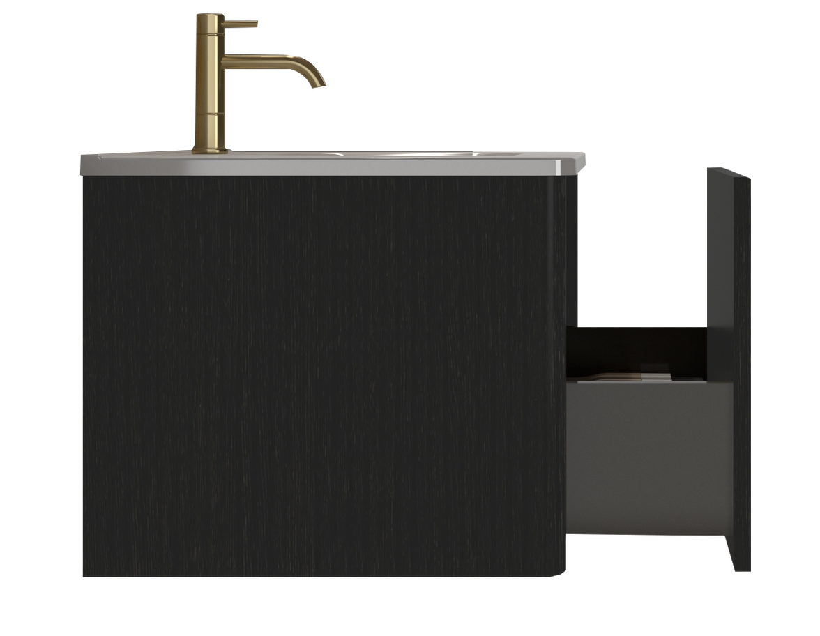 30" Striped Oak Wall-Mounted Bathroom Vanity in Black with integrated Ceramic Sink, Fully Assembled