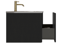 30" Striped Oak Wall-Mounted Bathroom Vanity in Black with integrated Ceramic Sink, Fully Assembled