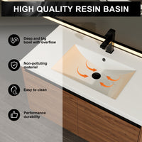 36" Ebony Wall-Mounted Bathroom Vanity in Brown with Resin Sink and Soft-Close Storage