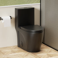 One-Piece Elongated Toilet with 1.1/1.6 GPF Dual Flush, 17" ADA Height and Soft-Close Seat