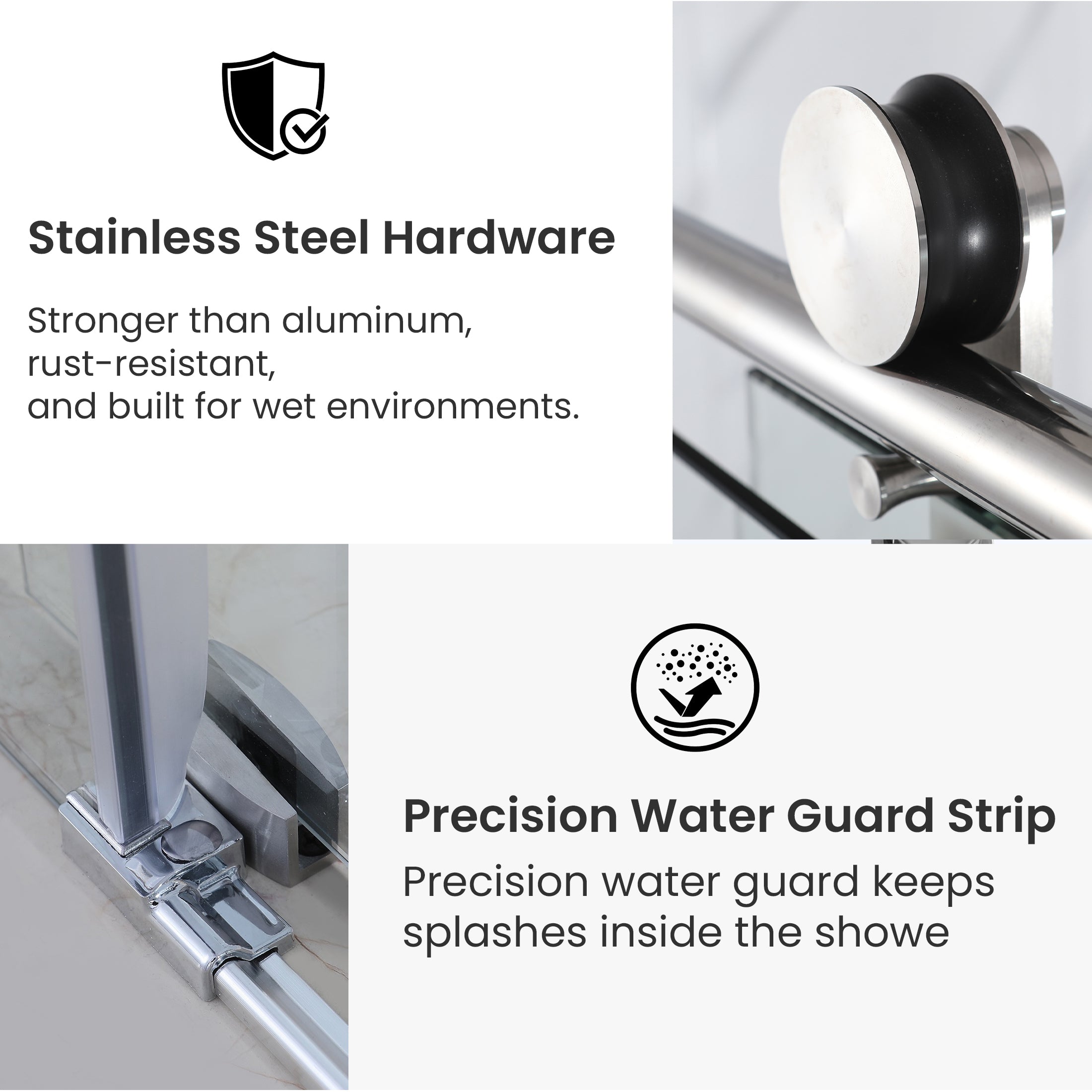 Frameless Double Sliding Shower Door with Side Panel & Towel Bar, Stainless Steel