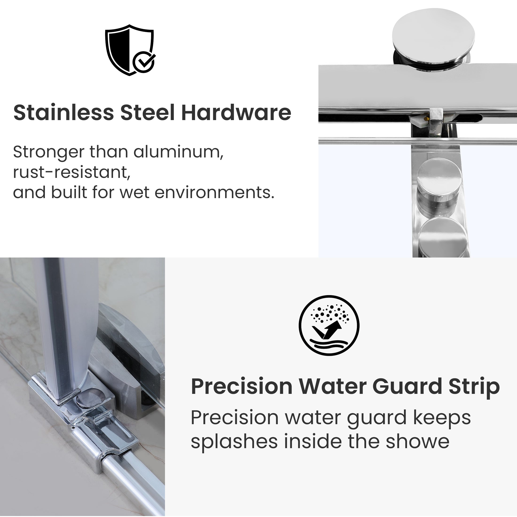 Frameless Double Sliding Shower Door with Towel Bar, Stainless Steel