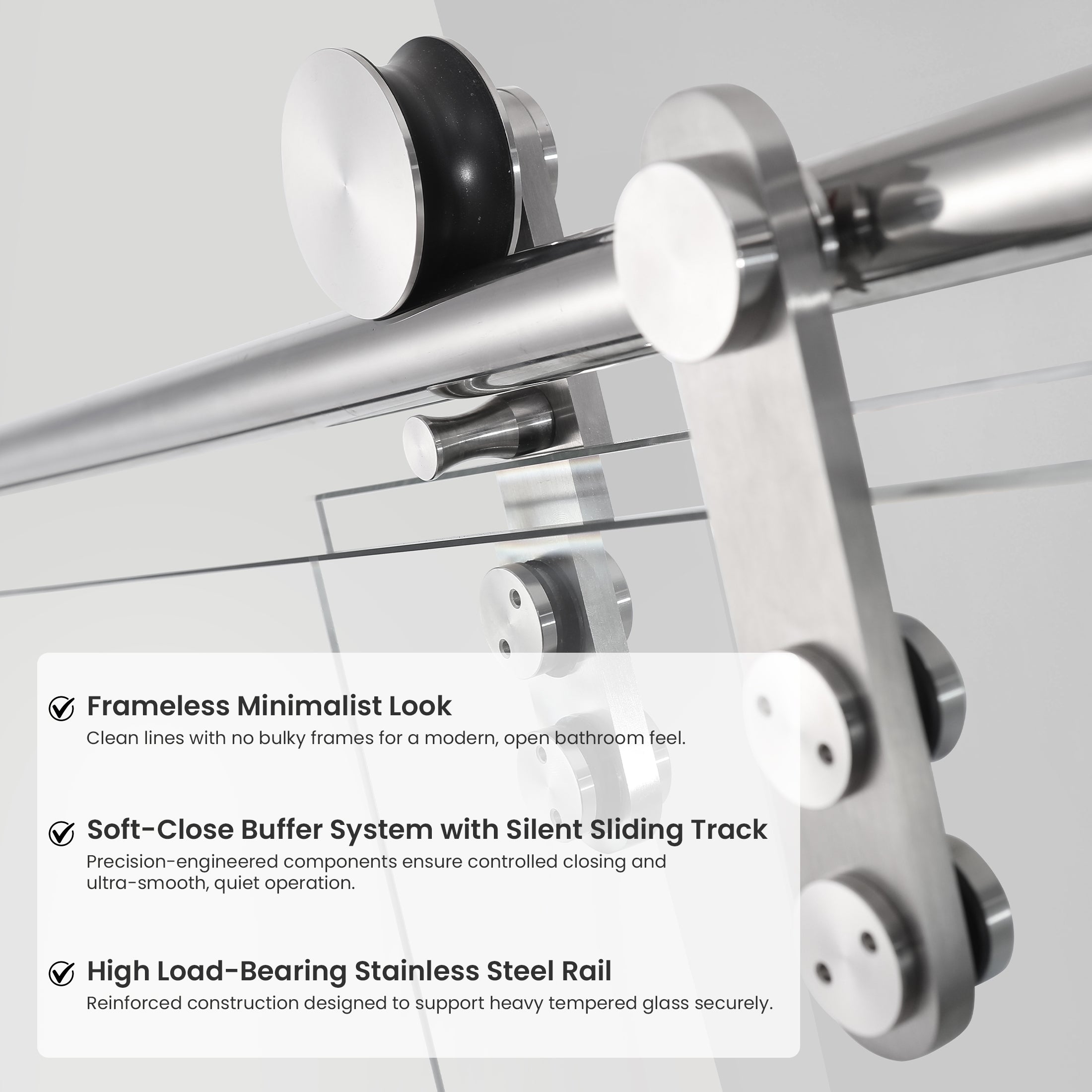 Frameless Double Sliding Shower Door with Side Panel & Towel Bar, Stainless Steel