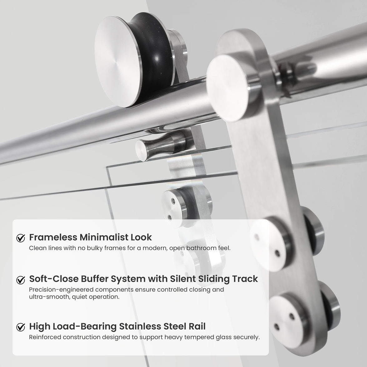 Frameless Double Sliding Shower Door with Side Panel & Towel Bar, Stainless Steel