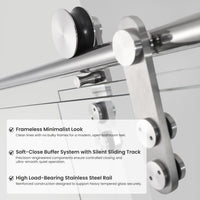 Frameless Double Sliding Shower Door with Side Panel & Towel Bar, Stainless Steel