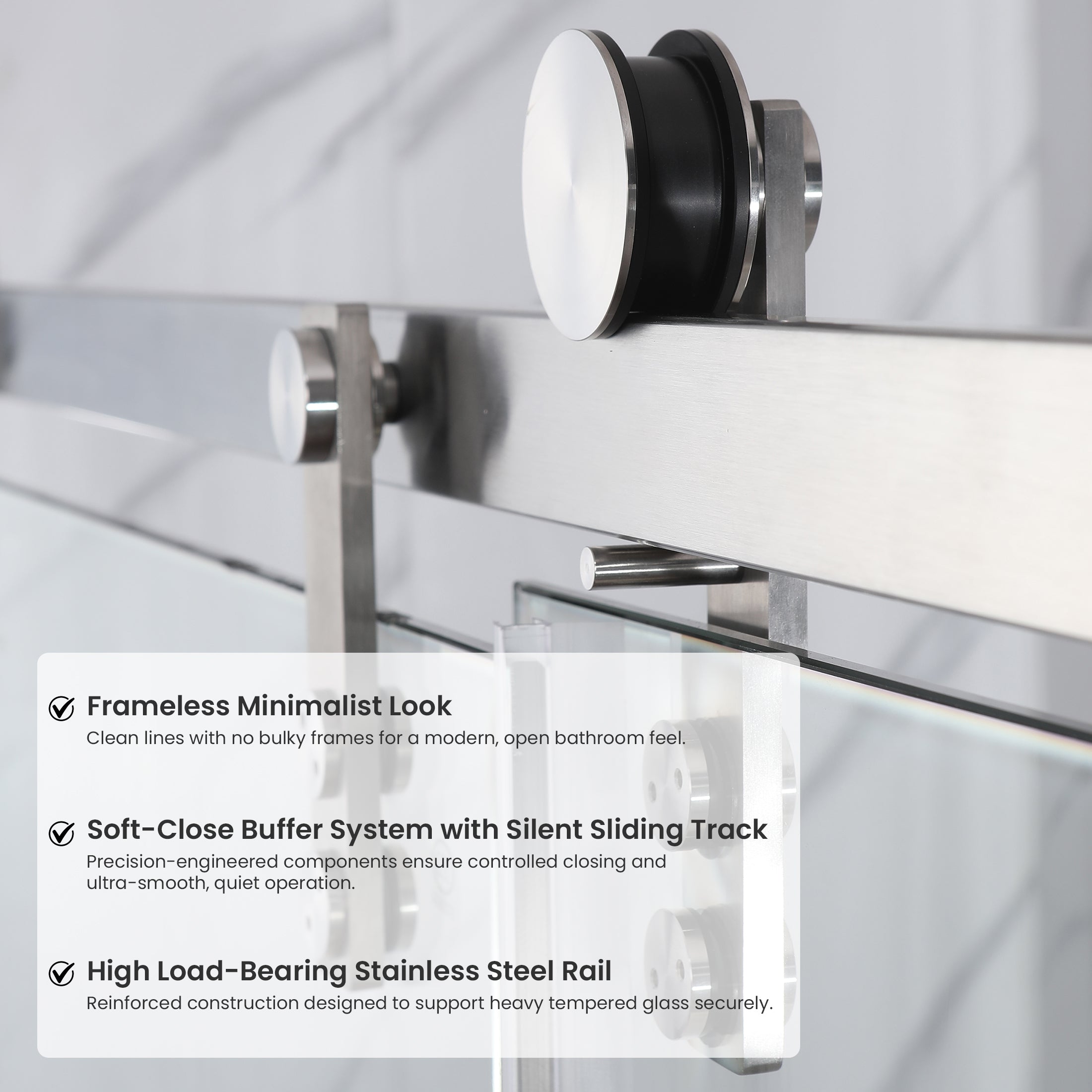 Frameless Double Sliding Shower Door with Towel Bar, Stainless Steel