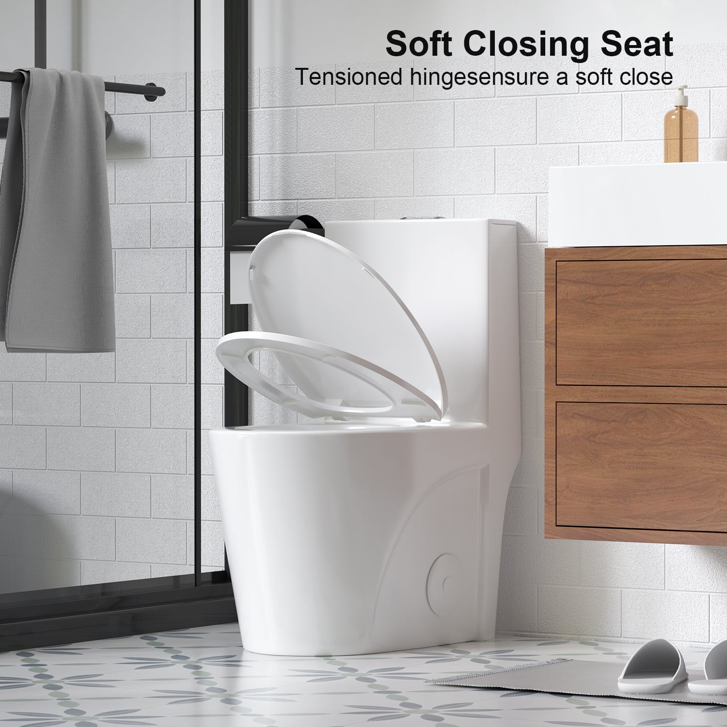 One-Piece Elongated Toilet with 1.1/1.6 GPF Dual Flush, 17" ADA Height and Soft-Close Seat
