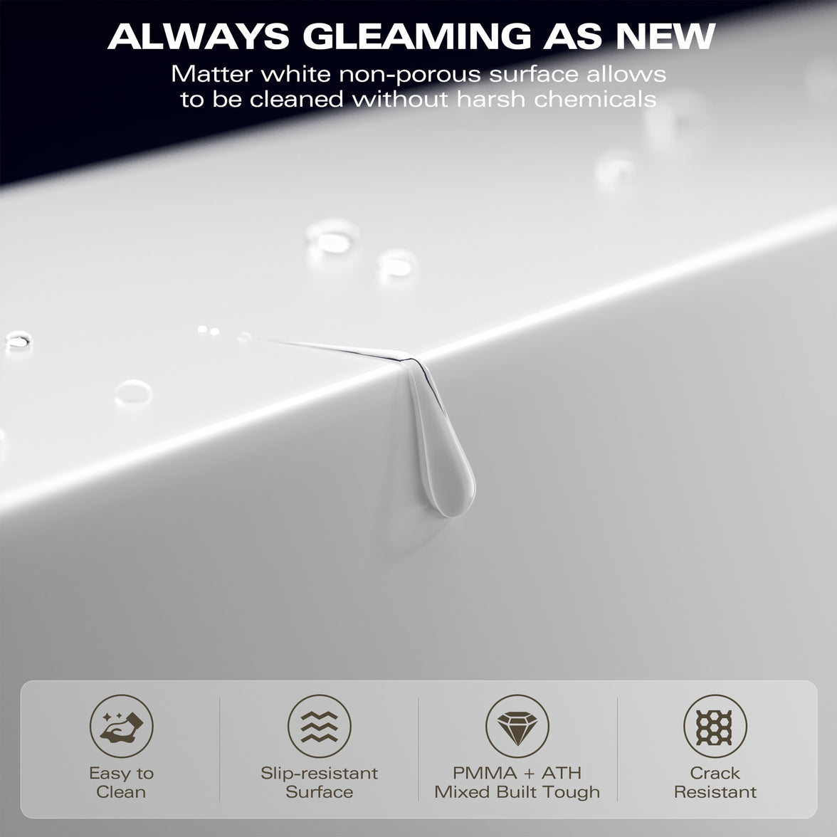 59" Freestanding Solid Surface Bathtub with Pop-Up Drain and Overflow in Matte White