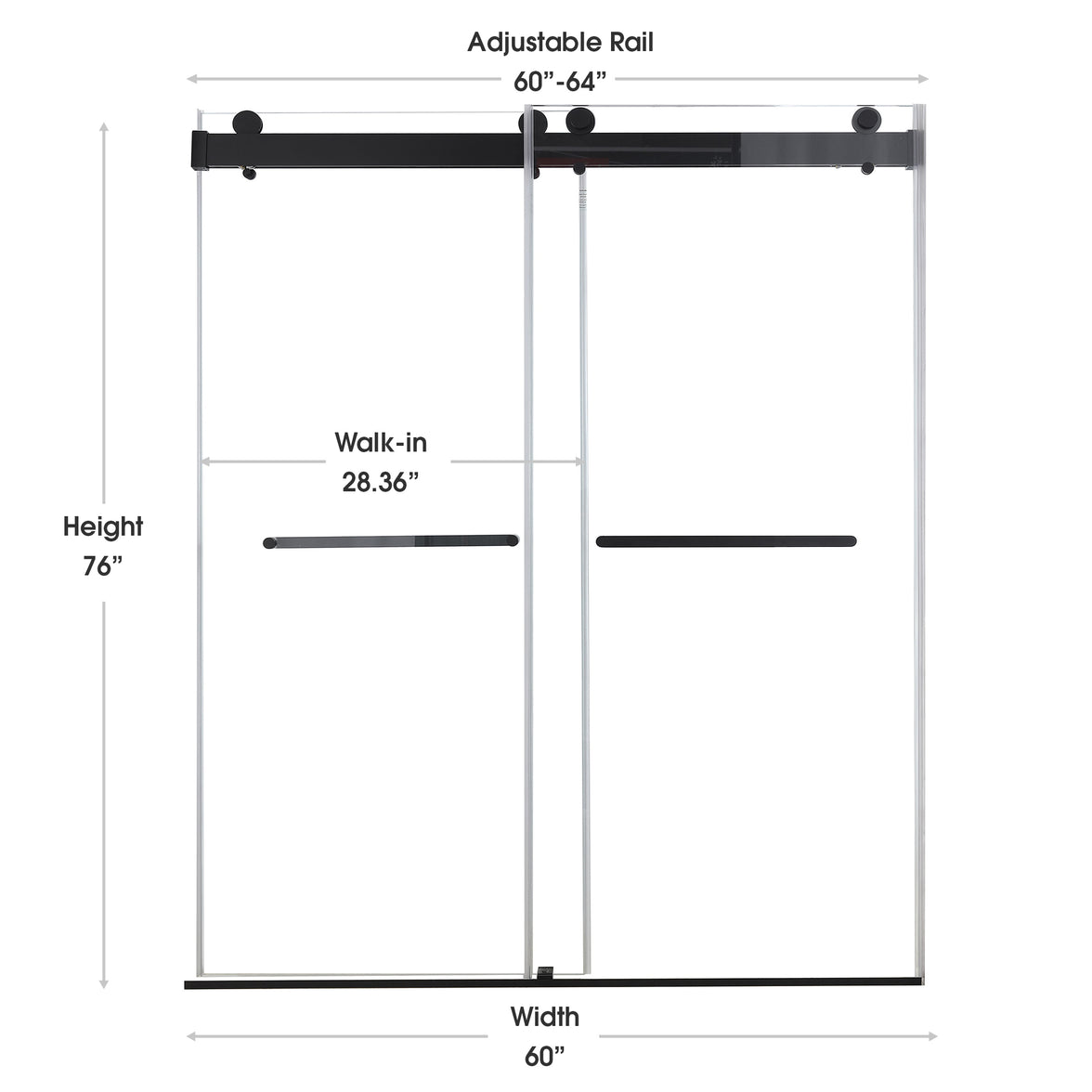 Astra 48"-52" or 60"-64" W x 76" H Frameless Double Sliding Shower Door with 5/16"(8mm) Tempered Clear Glass and Stainless Steel Hardware