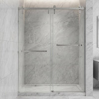 Frameless Double Sliding Shower Door with Towel Bar, Stainless Steel 8mm