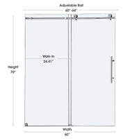 Frameless Double Sliding Shower Door with Side Panel & Single Handle, 76" High x Adjustable 60"-64" Wide  Stainless Steel 8mm
