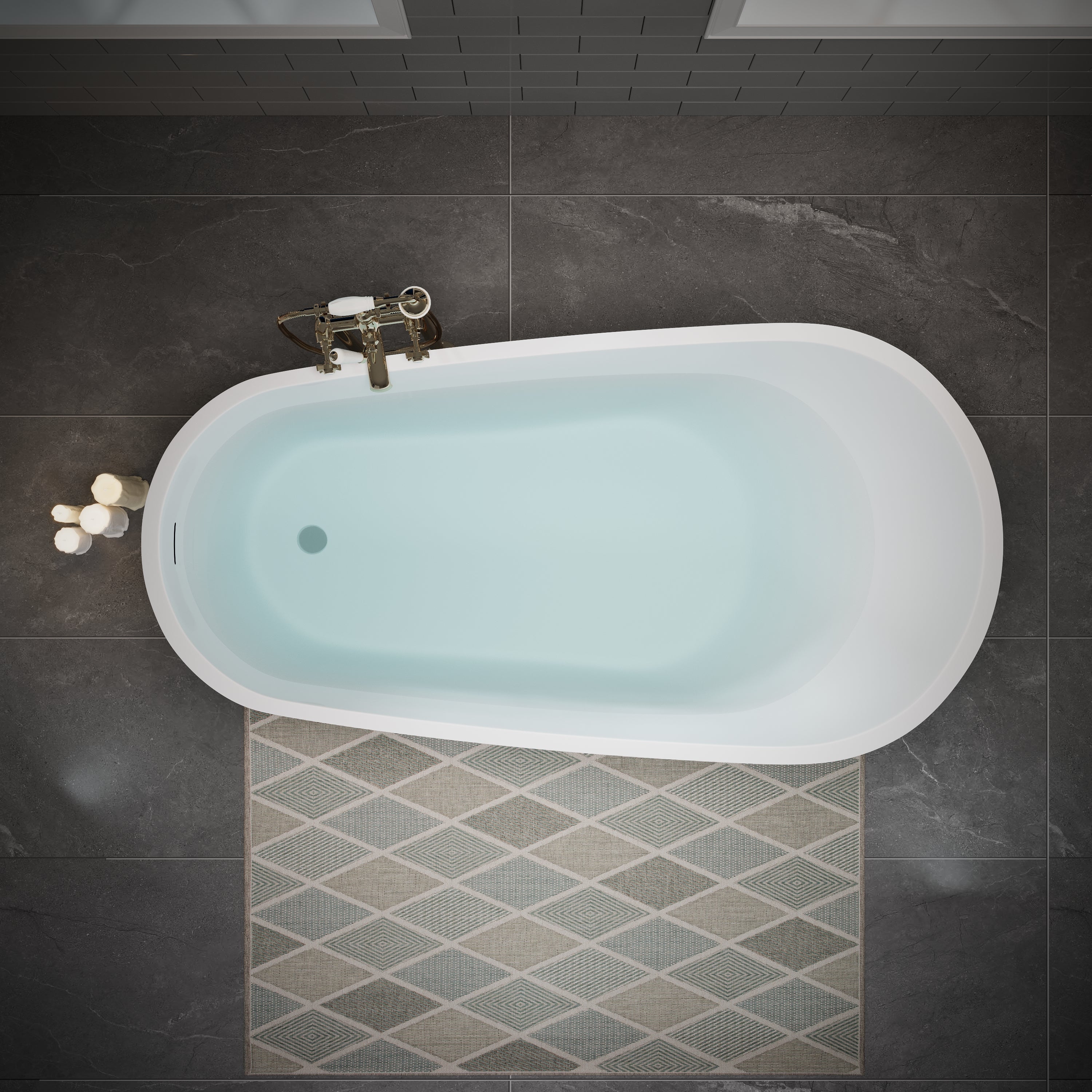 55" Acrylic Freestanding Soaking Bathtub with Pop-Up Drain and Overflow in Gloss White