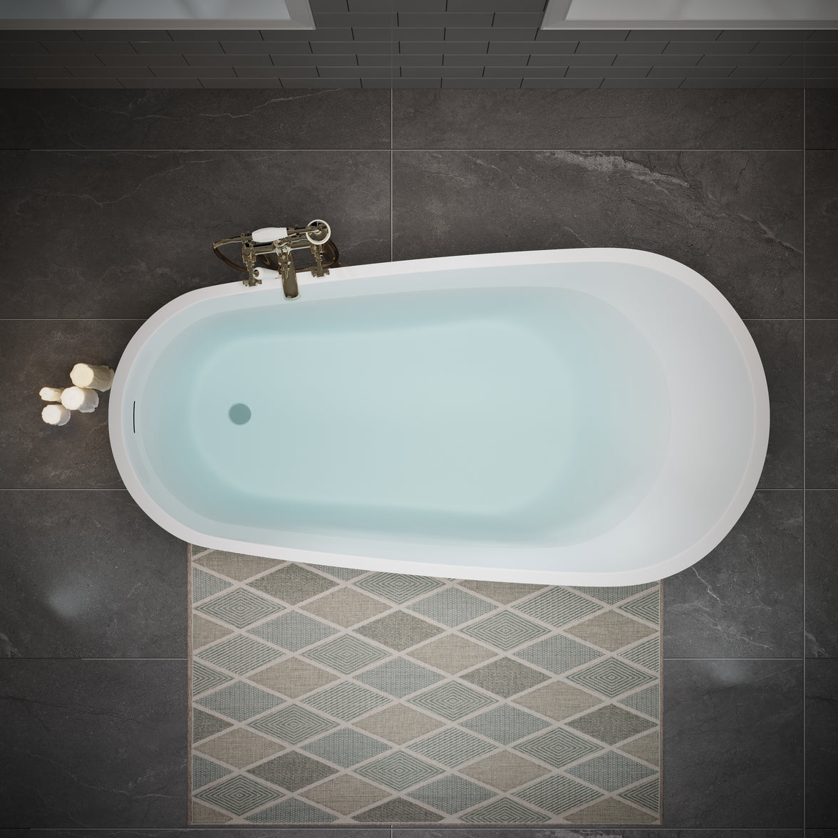 55" Acrylic Freestanding Soaking Bathtub with Pop-Up Drain and Overflow in Gloss White