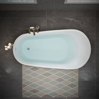 55" Acrylic Freestanding Soaking Bathtub with Pop-Up Drain and Overflow in Gloss White
