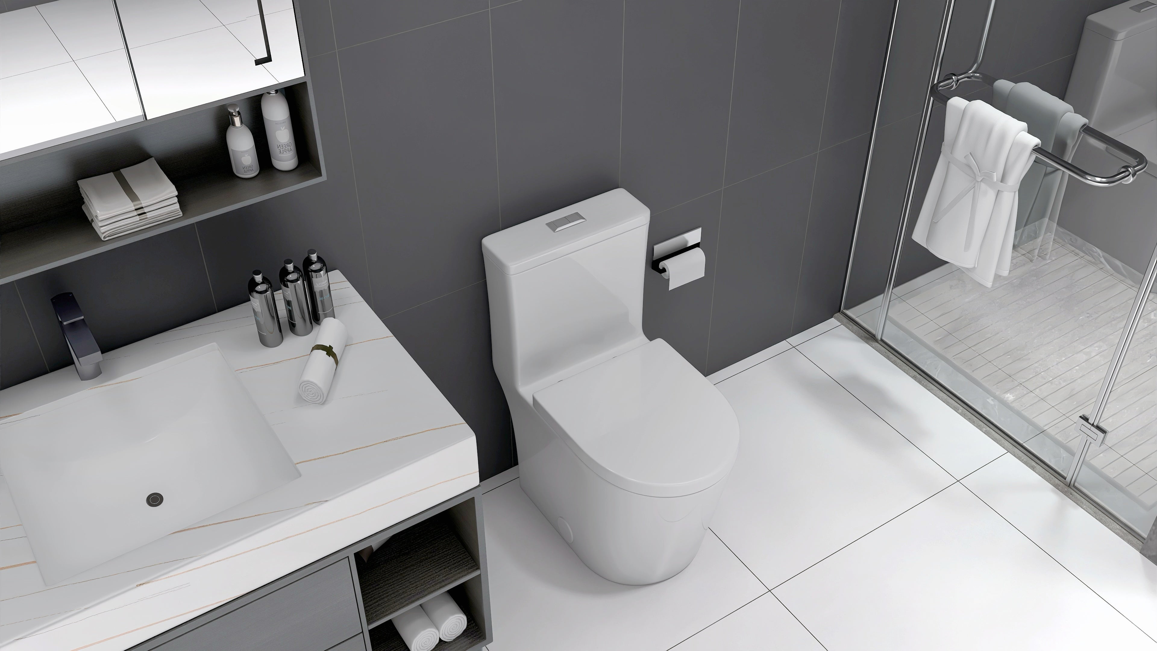 23" Compact One-Piece Toilet with 0.8/1.6 GPF Dual Flush and Soft-Close Seat in White