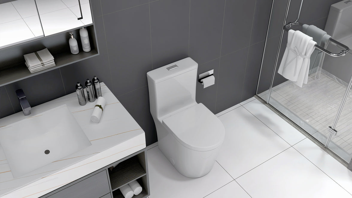 23" Compact One-Piece Toilet with 0.8/1.6 GPF Dual Flush and Soft-Close Seat in White