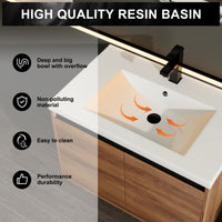 30" Ebony Wall-Mounted Bathroom Vanity in Brown with Resin Sink and Soft-Close Storage