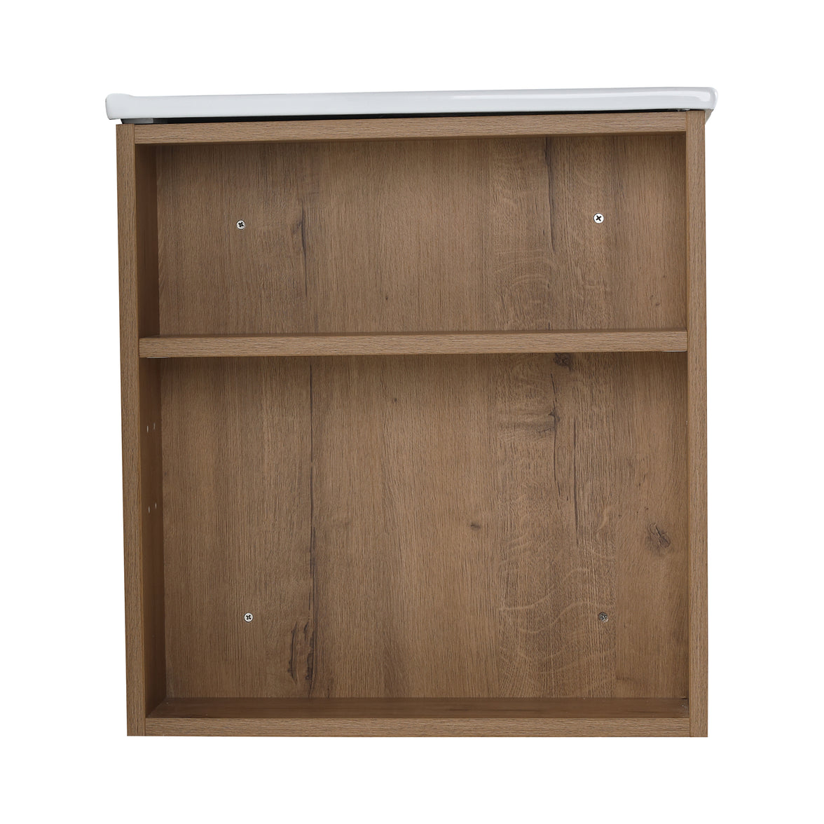 30" Imitative Oak Wall-Mounted Bathroom Vanity With White Ceramic Sink and Adjust Open Shelf