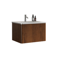 24" Striped Walnut Wall-Mounted Bathroom Vanity with integrated White Ceramic Sink, Fully Assembled