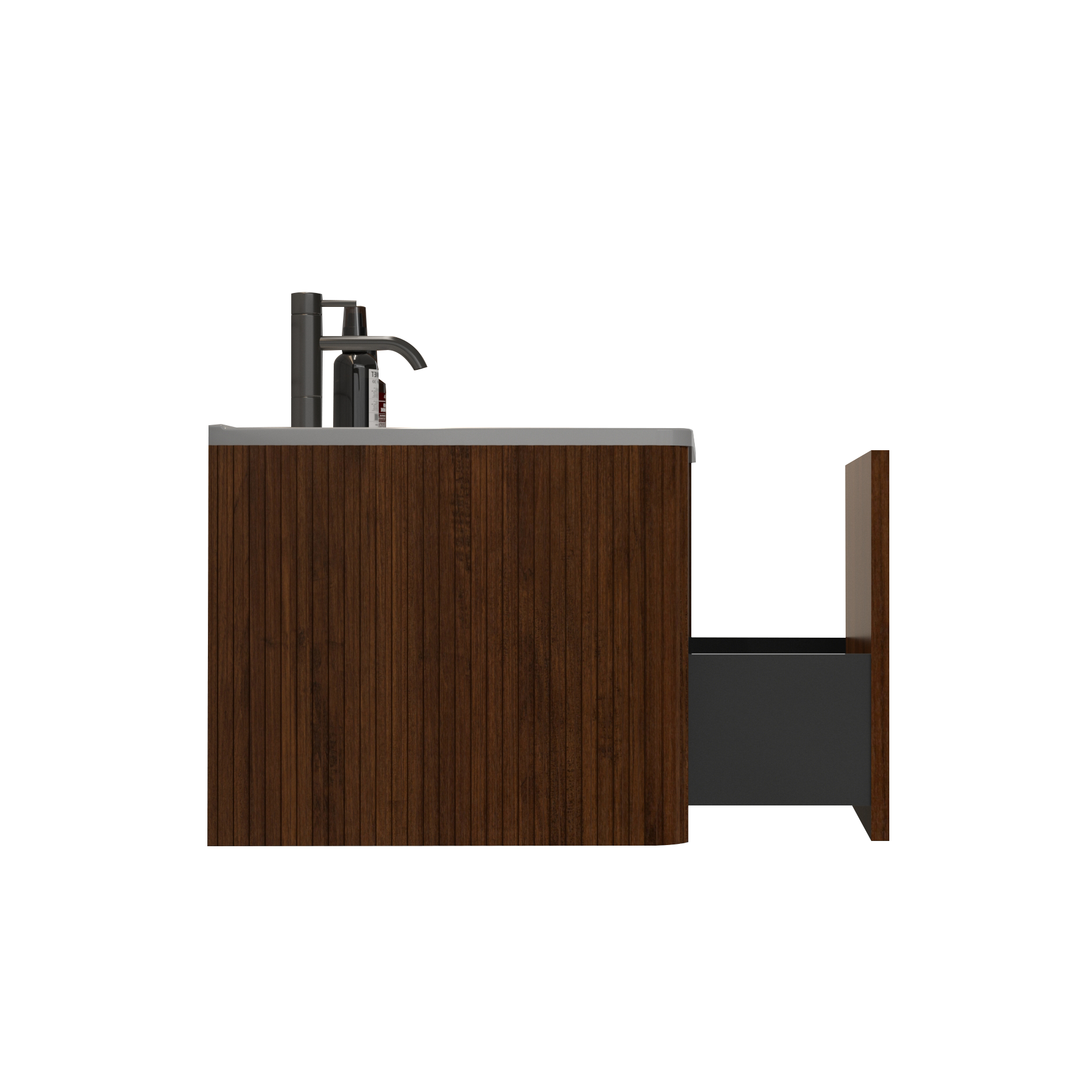 24" Striped Walnut Wall-Mounted Bathroom Vanity with integrated White Ceramic Sink, Fully Assembled