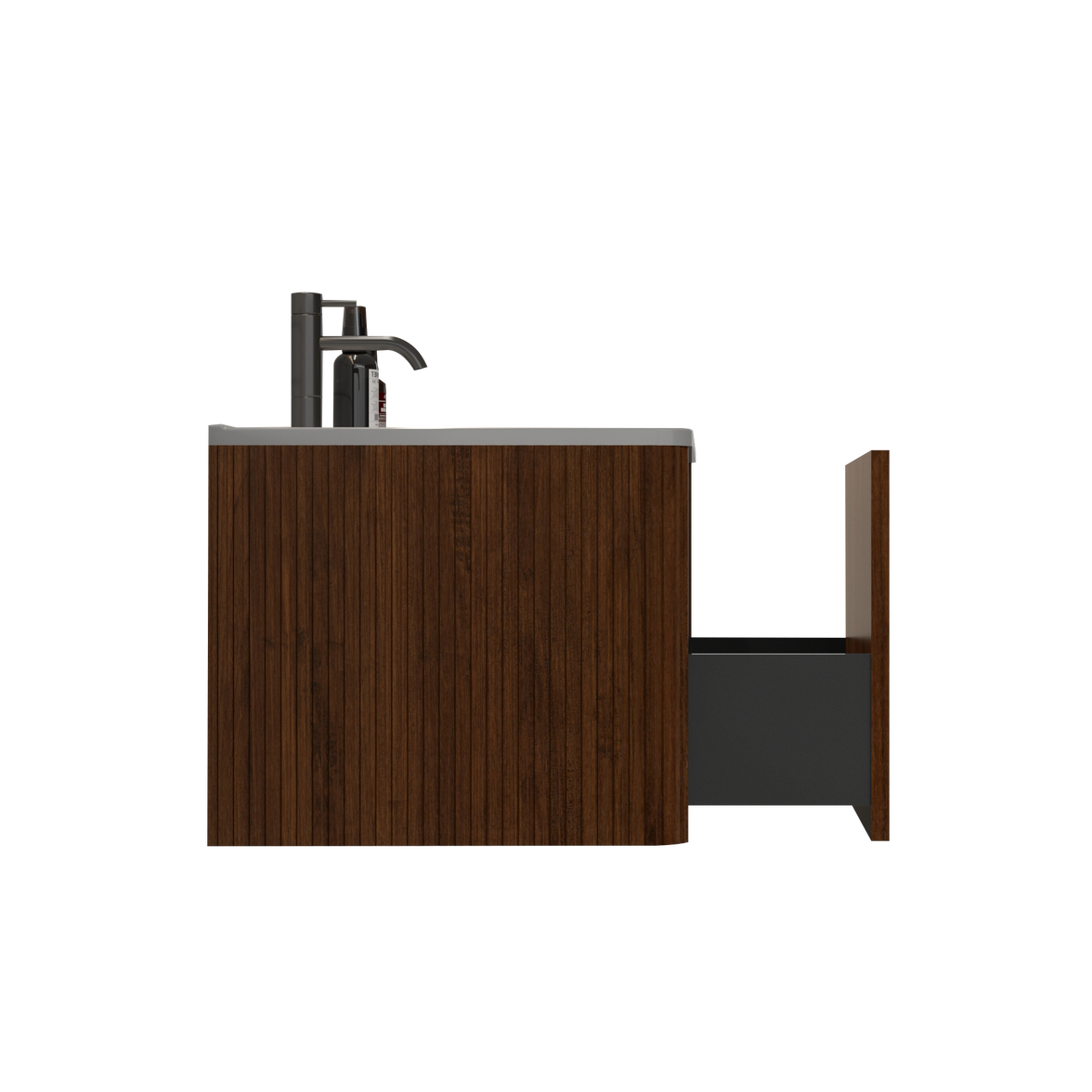24" Striped Walnut Wall-Mounted Bathroom Vanity with integrated White Ceramic Sink, Fully Assembled