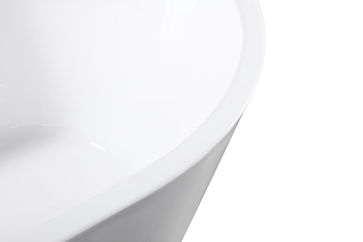 55" Acrylic Freestanding Soaking Bathtub with Pop-Up Drain and Overflow in Gloss White
