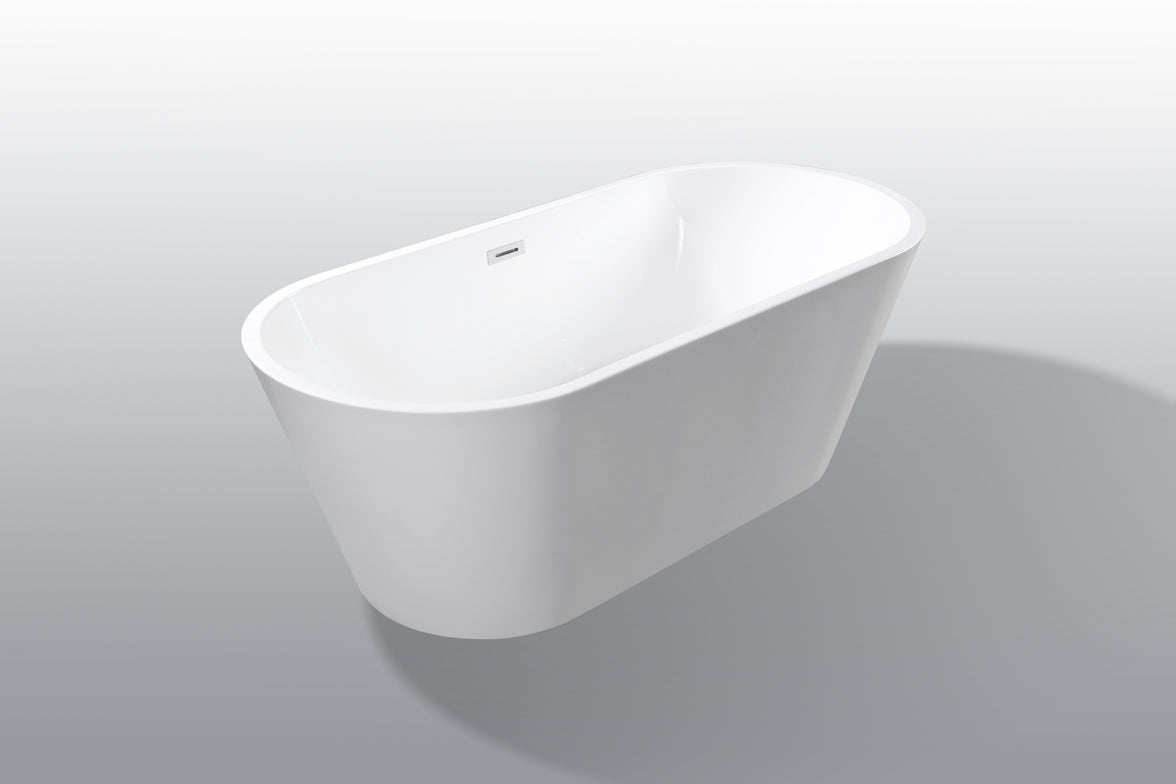 55" Acrylic Freestanding Soaking Bathtub with Pop-Up Drain and Overflow in Gloss White