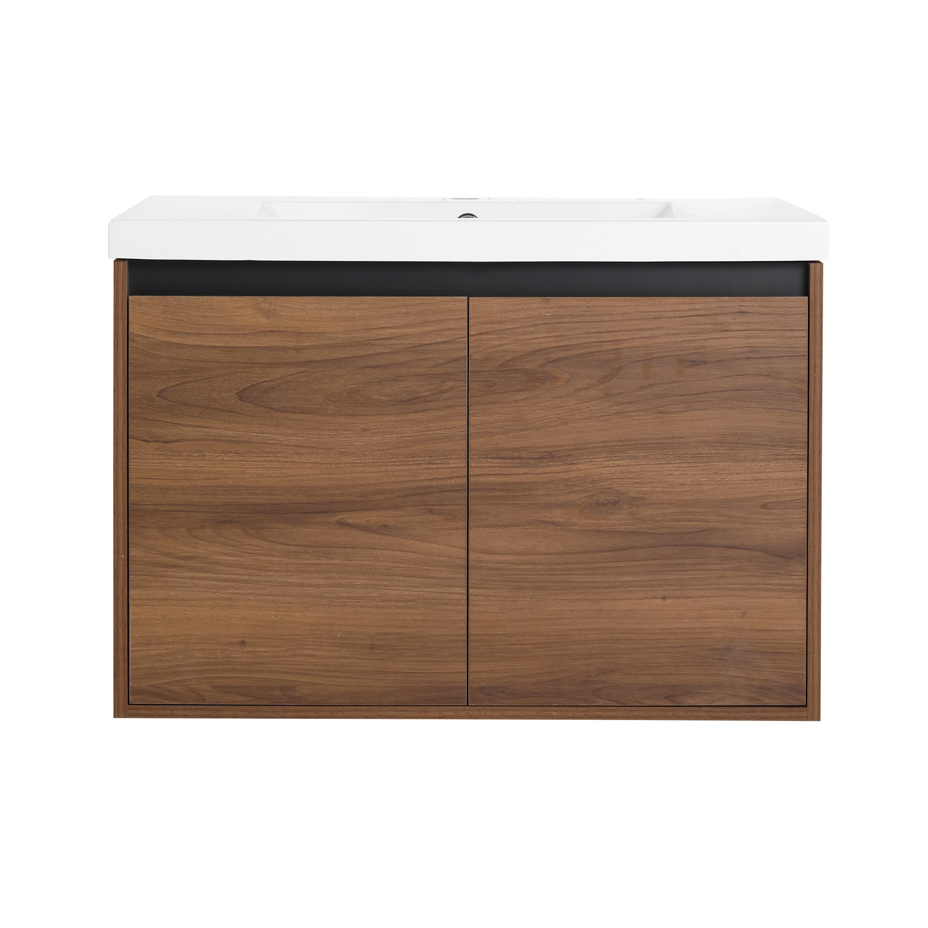 30" Ebony Wall-Mounted Bathroom Vanity in Brown with Resin Sink and Soft-Close Storage