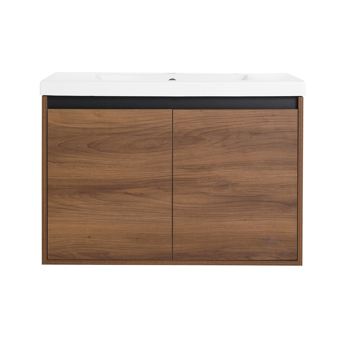 30" Ebony Wall-Mounted Bathroom Vanity in Brown with Resin Sink and Soft-Close Storage