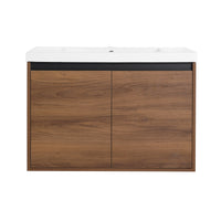 30" Ebony Wall-Mounted Bathroom Vanity in Brown with Resin Sink and Soft-Close Storage