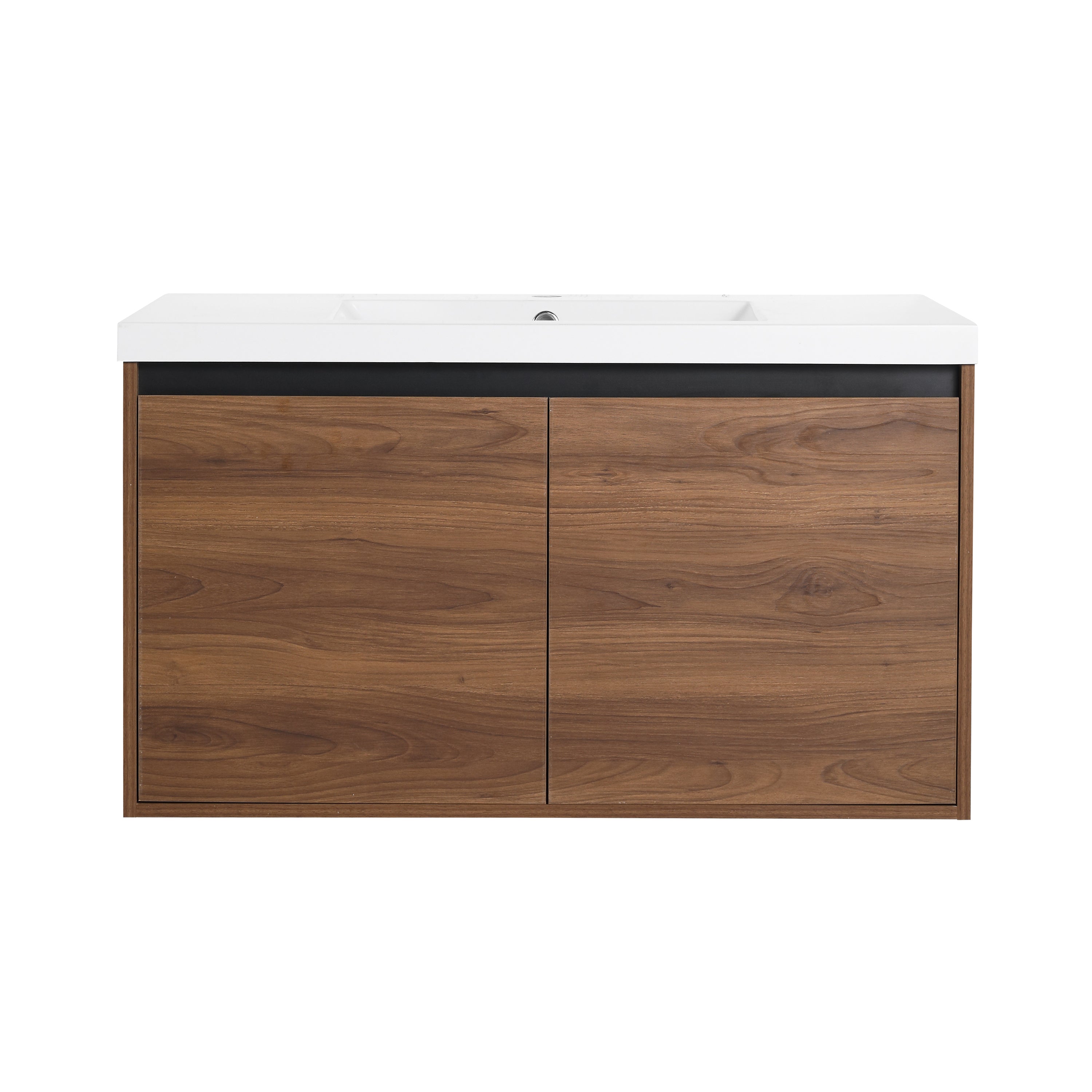 36" Ebony Wall-Mounted Bathroom Vanity in Brown with Resin Sink and Soft-Close Storage