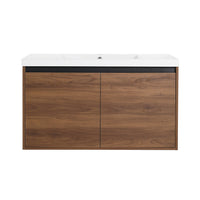 36" Ebony Wall-Mounted Bathroom Vanity in Brown with Resin Sink and Soft-Close Storage