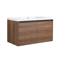 36" Ebony Wall-Mounted Bathroom Vanity in Brown with Resin Sink and Soft-Close Storage