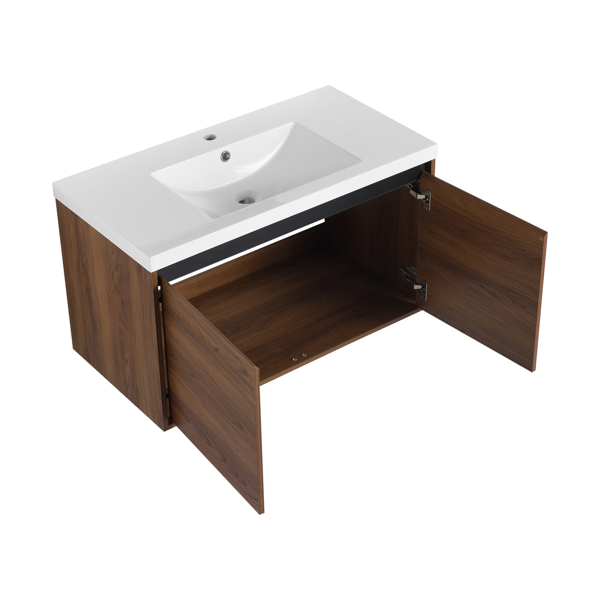 36" Ebony Wall-Mounted Bathroom Vanity in Brown with Resin Sink and Soft-Close Storage