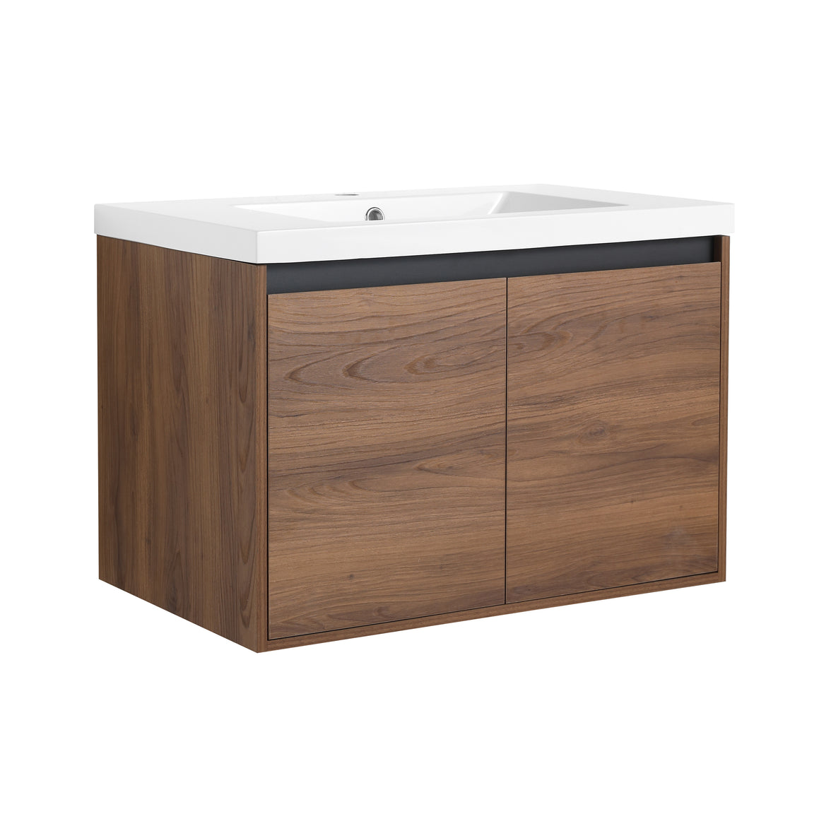 30" Ebony Wall-Mounted Bathroom Vanity in Brown with Resin Sink and Soft-Close Storage