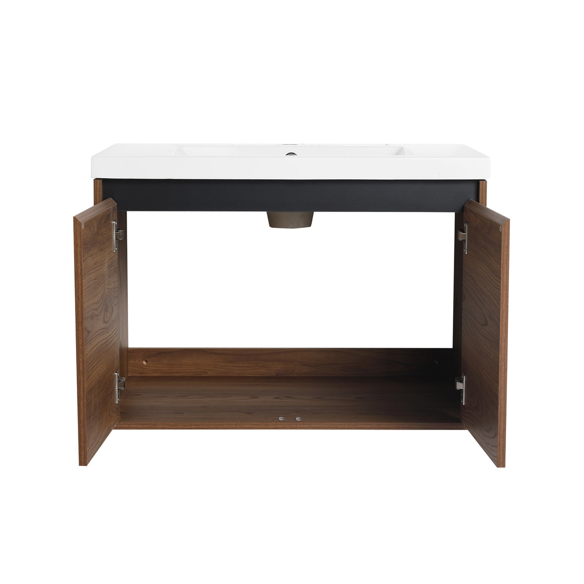 30" Ebony Wall-Mounted Bathroom Vanity in Brown with Resin Sink and Soft-Close Storage