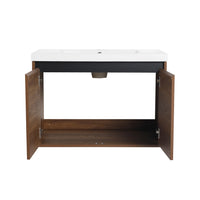 30" Ebony Wall-Mounted Bathroom Vanity in Brown with Resin Sink and Soft-Close Storage