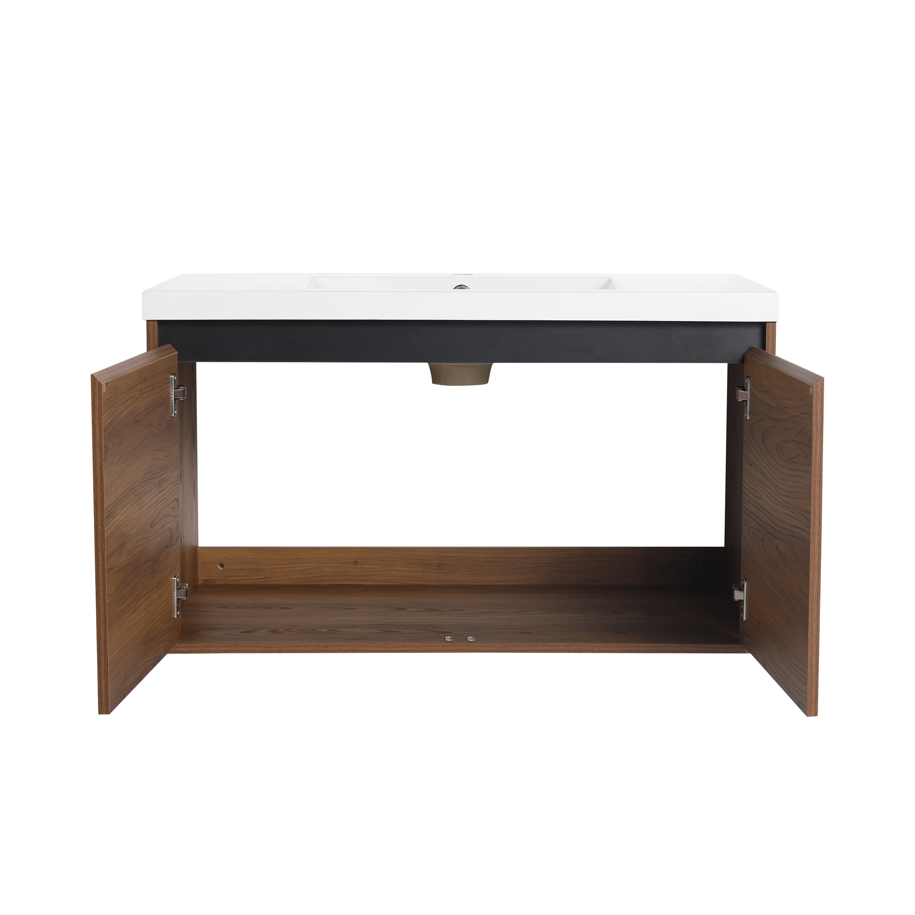 36" Ebony Wall-Mounted Bathroom Vanity in Brown with Resin Sink and Soft-Close Storage